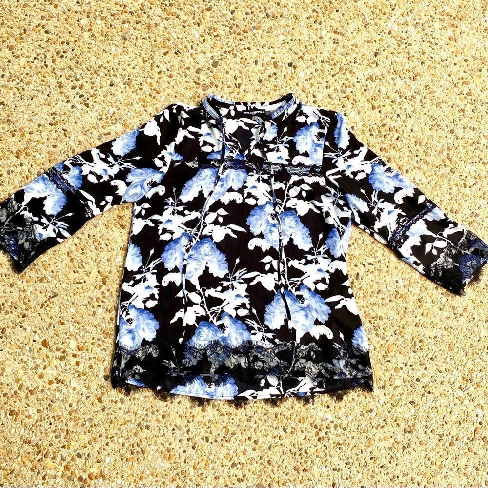Like New Karl Lagerfeld Paris Floral Lace Boho Blouse Size M - Picture 1 of 9